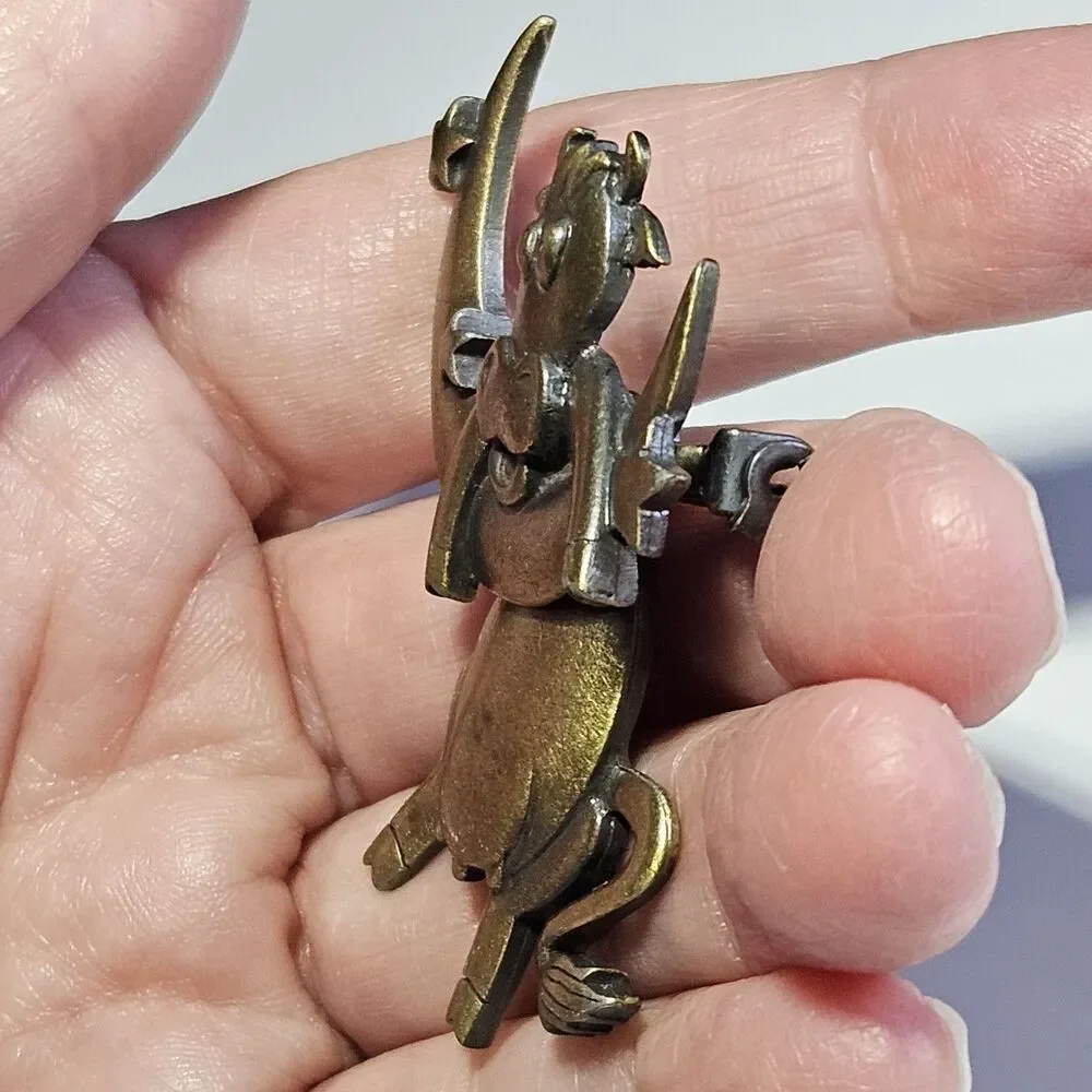 JJ Jonette Brooch Cow Jumped Over The Moon Cow Articulated Gold Bronze Tone